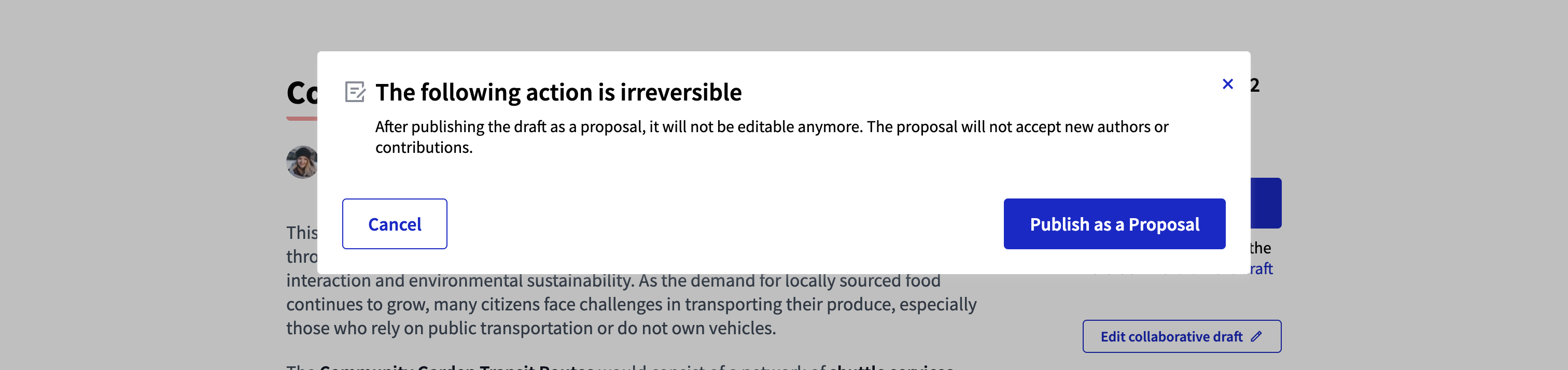 Publish draft modal