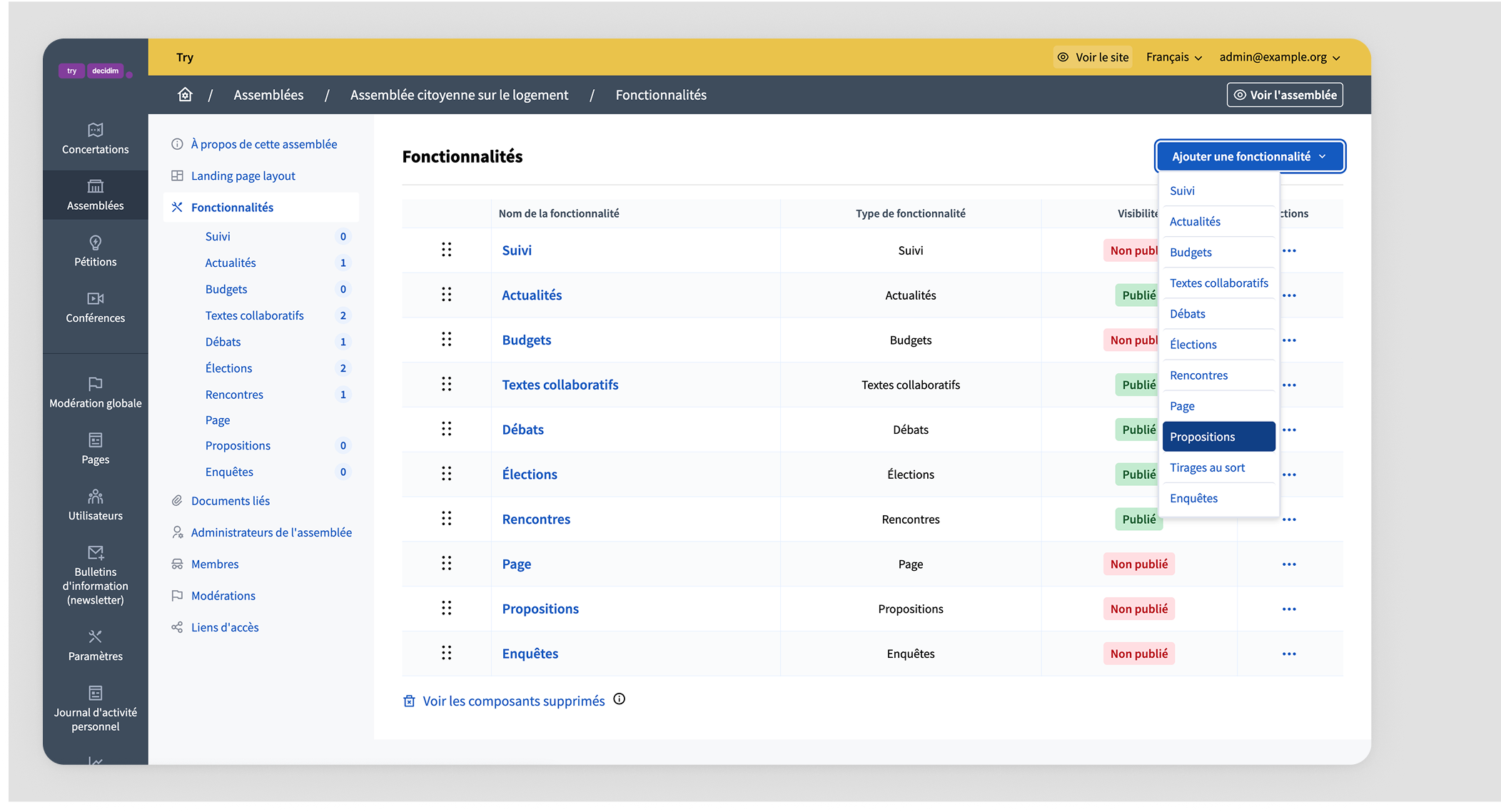 Add Proposals component button