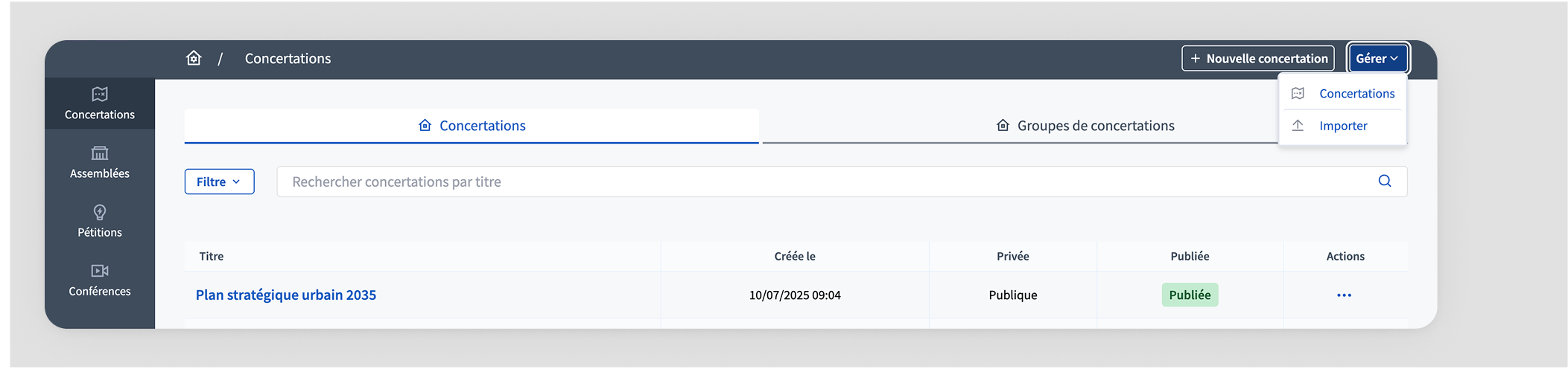 Participatory processes list filtered